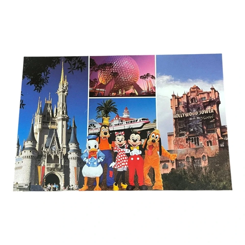 Walt Disney World Postcard WDW Parks & Characters Mickey Minnie Donald Goofy